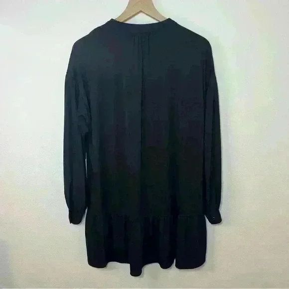 ELIZABETH AND JAMES Kohls Black Oversized Drop Waist Long Sleeve Dress Sz Small - Picture 7 of 12